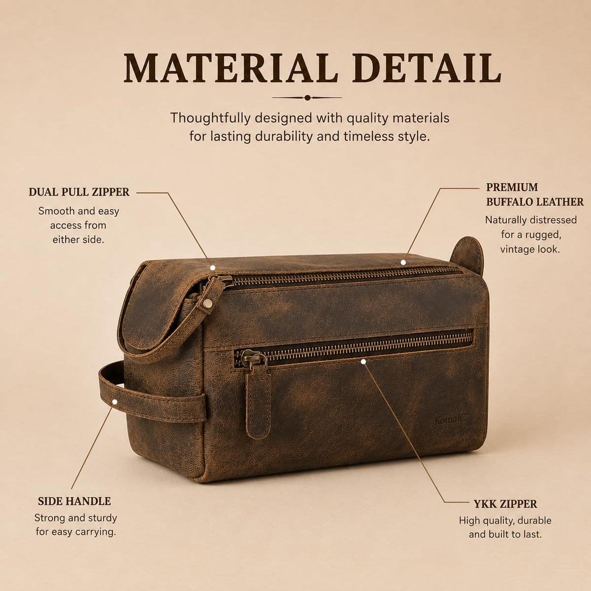 KomalC Toiletry Bag in a travel setting