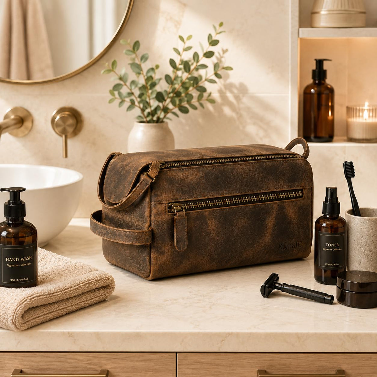 KomalC Toiletry Bag with grooming essentials inside