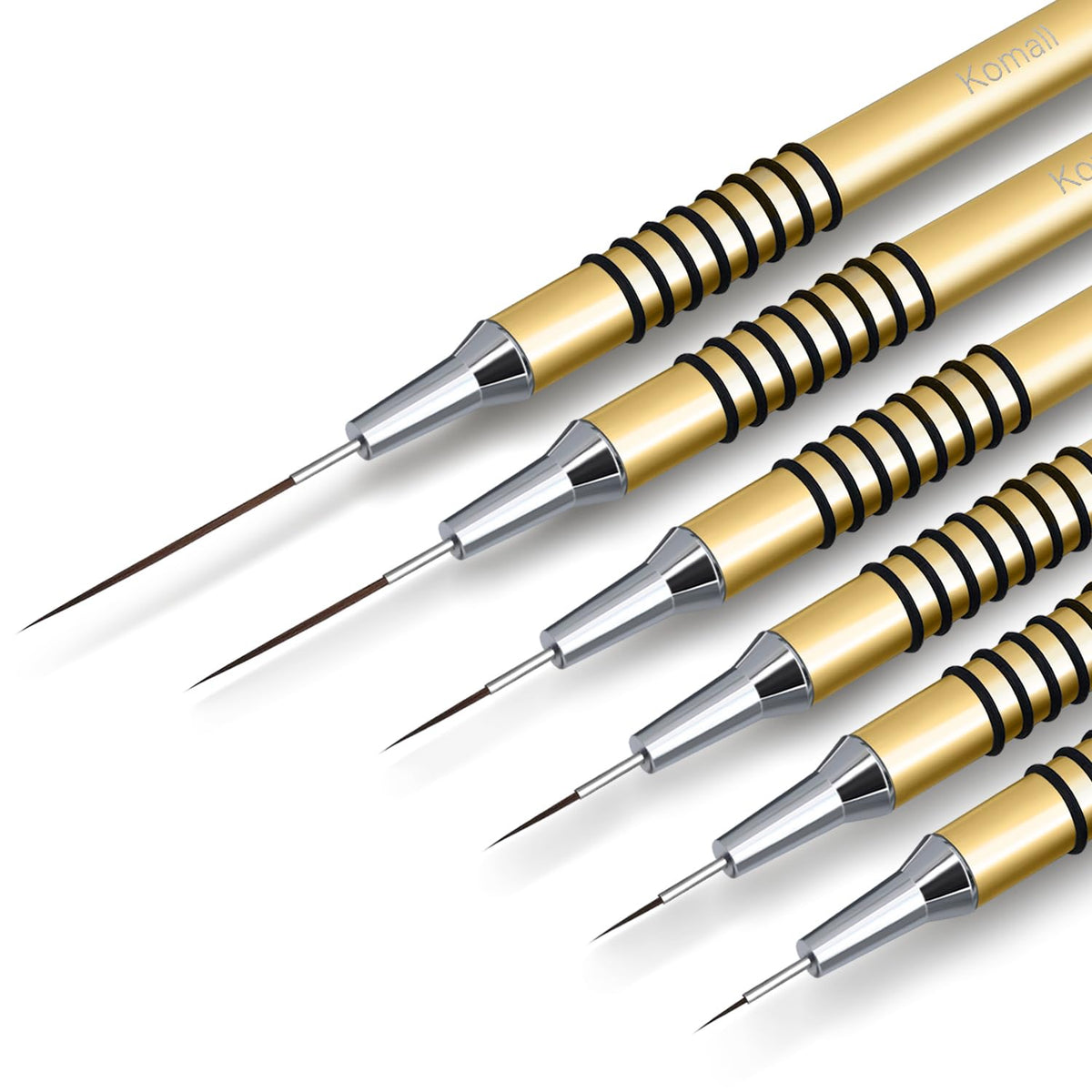 Komall 6Pcs Gold Nail Art Brushes Set front view