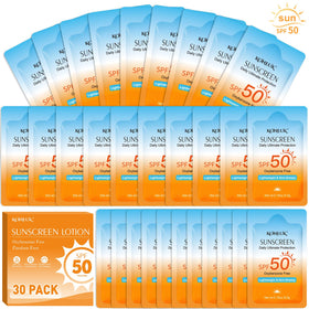 KONEUK 30 Pack Travel Size Sunscreen front view with SPF 50 label