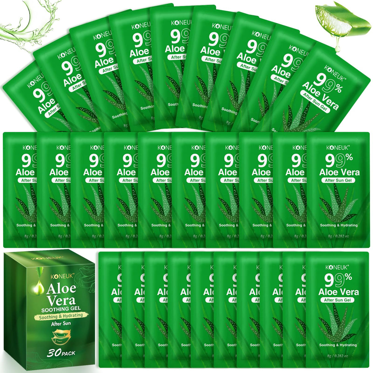 KONEUK Aloe Vera Gel 30 pack front view with individual packets