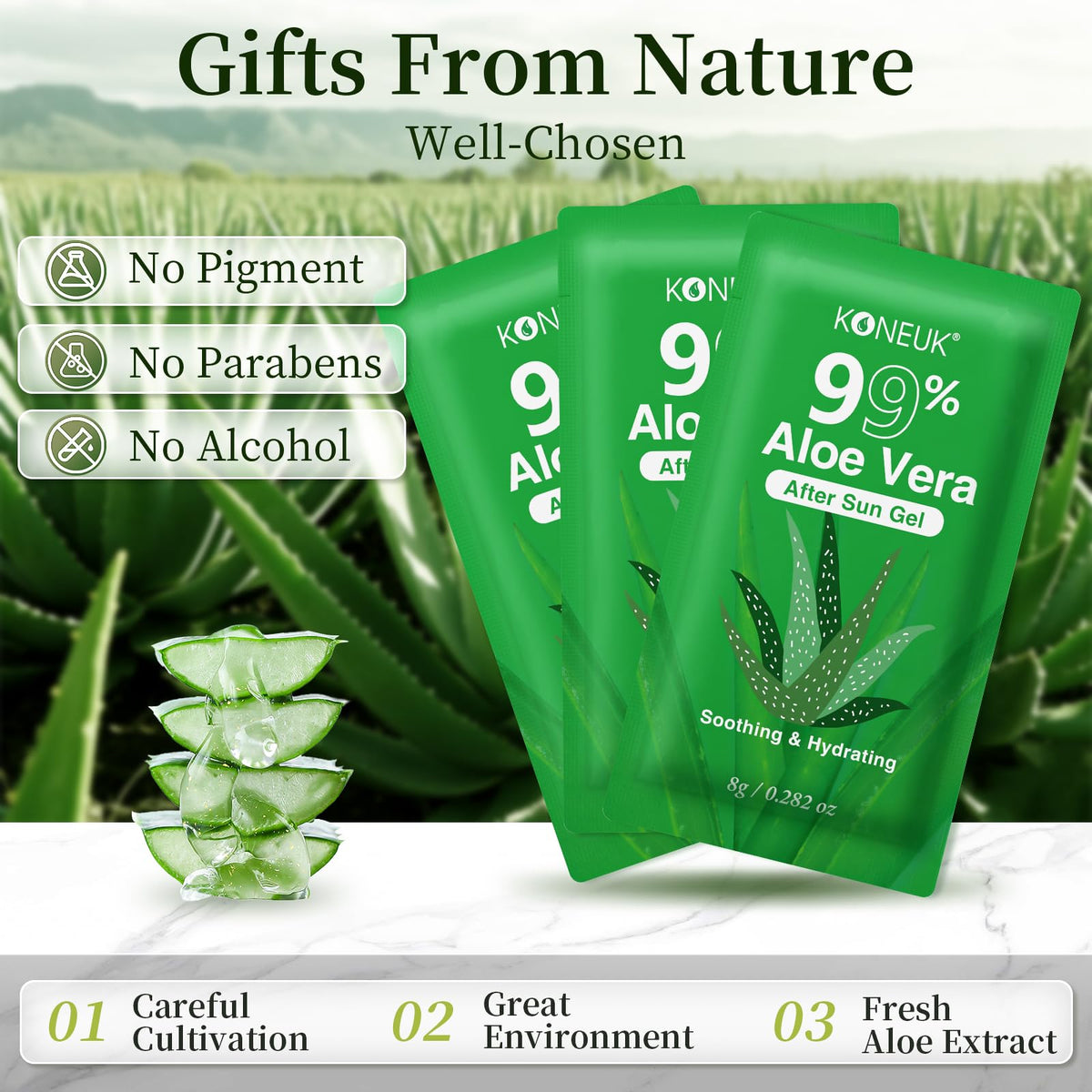 KONEUK Aloe Vera Gel 50 Pack showing gel texture