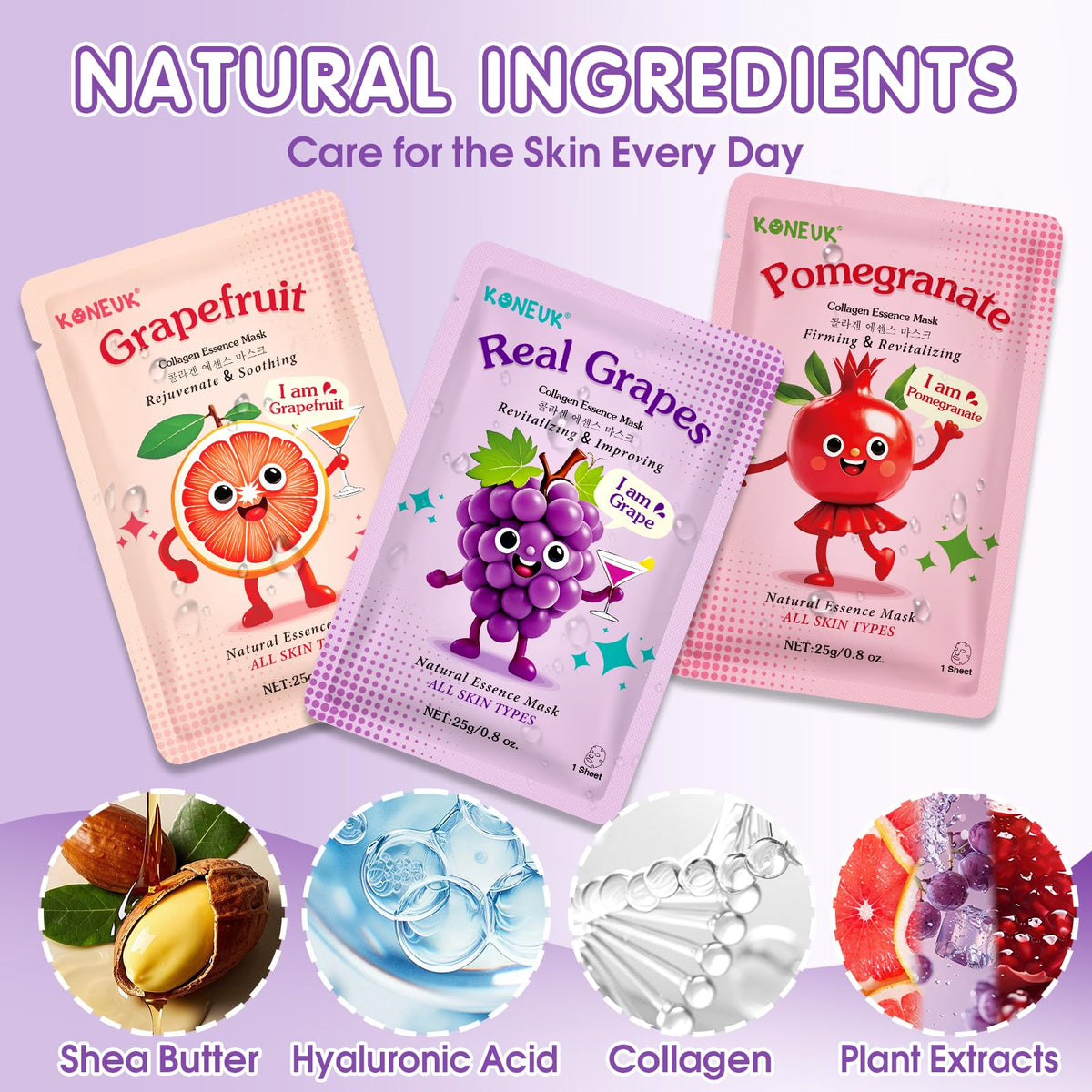 KONEUK face mask packaging with cartoon fruit theme