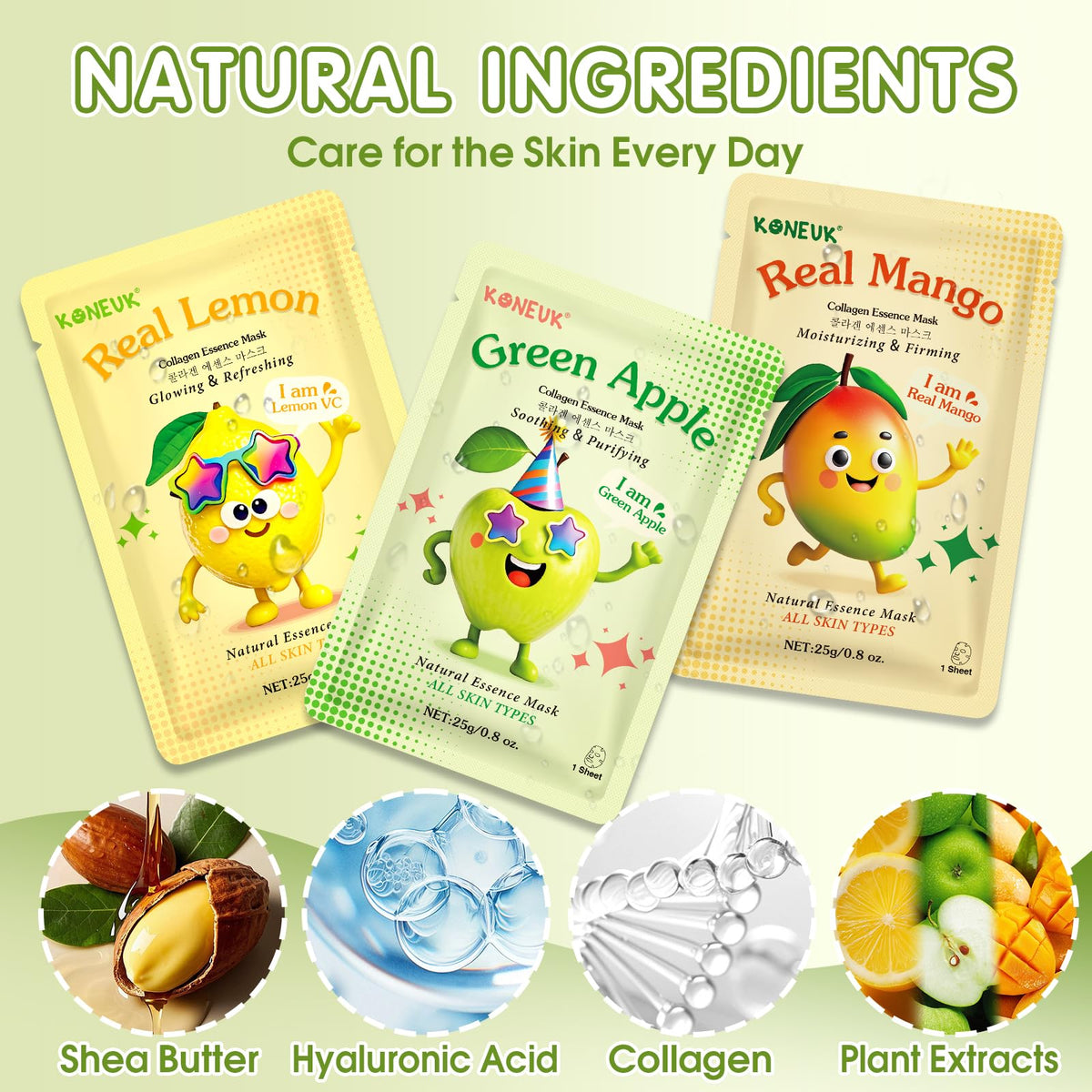 KONEUK face masks featuring mango and peach designs