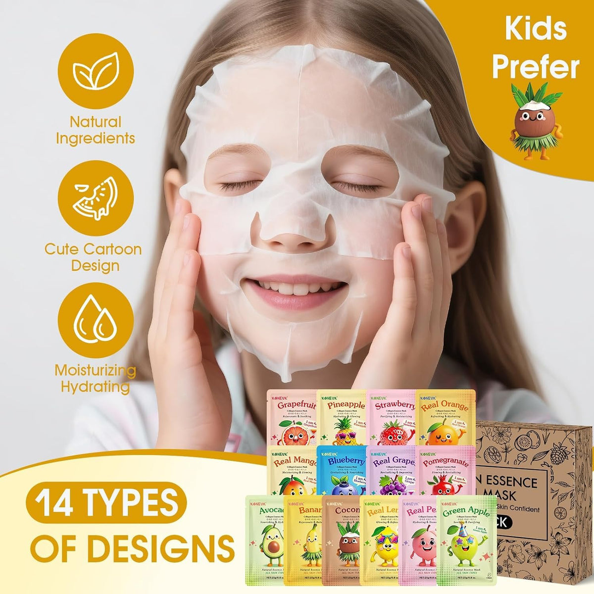 KONEUK face masks in fun cartoon fruit design