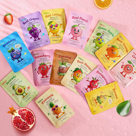 KONEUK fruit face mask packaging with cartoon designs