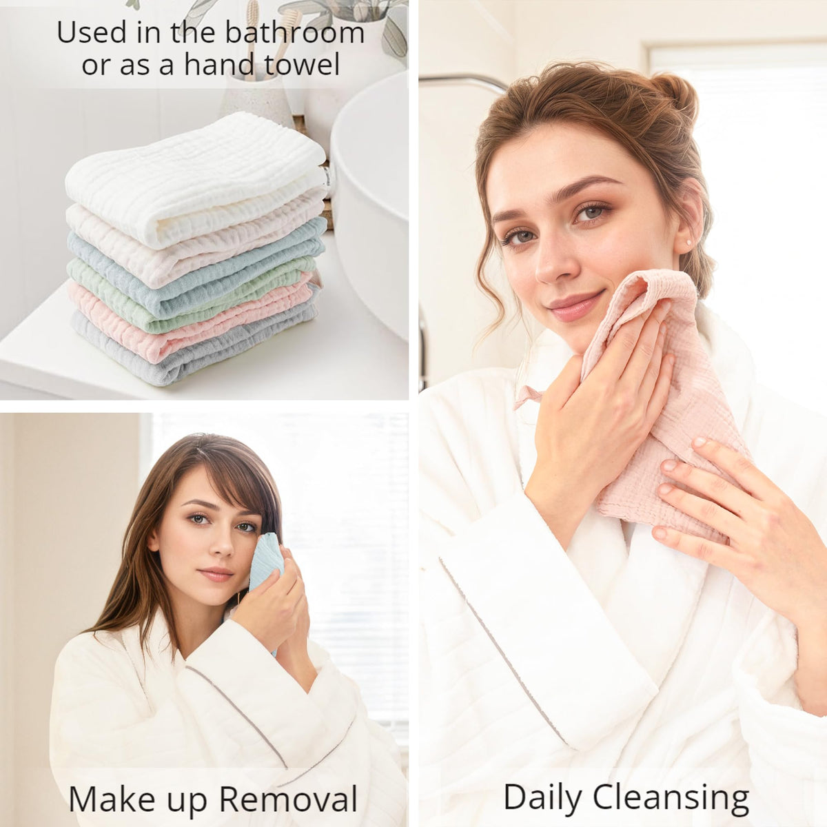 Konssy face cloths displayed in a bathroom setting