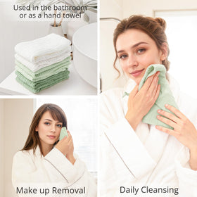 Konssy face cloths displayed in a clean bathroom setting