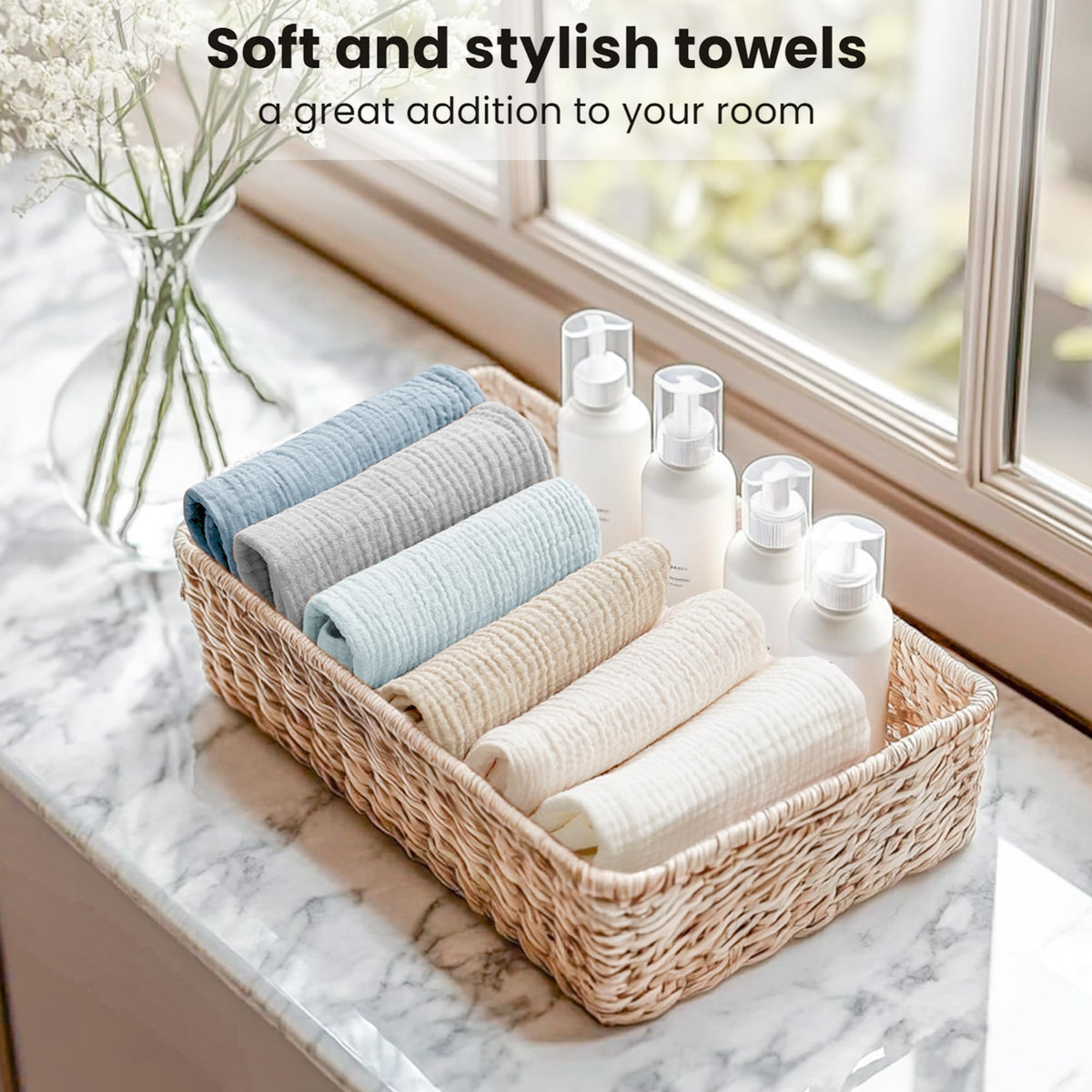Konssy face cloths displayed in a set of six different colors