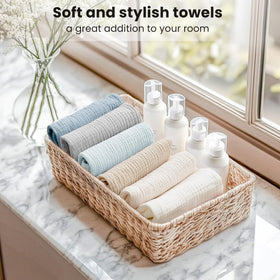 Konssy face cloths displayed in a set of six different colors