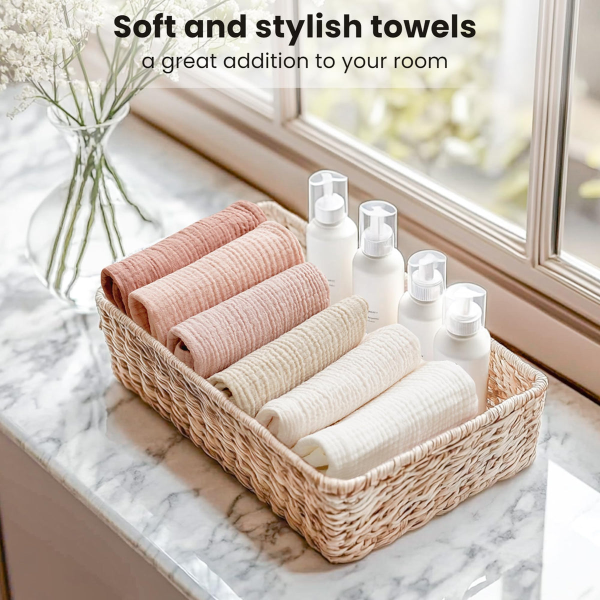 Konssy face cloths displayed with skincare products