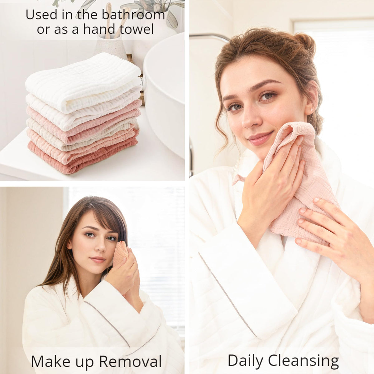 Konssy face cloths stacked neatly on a bathroom counter