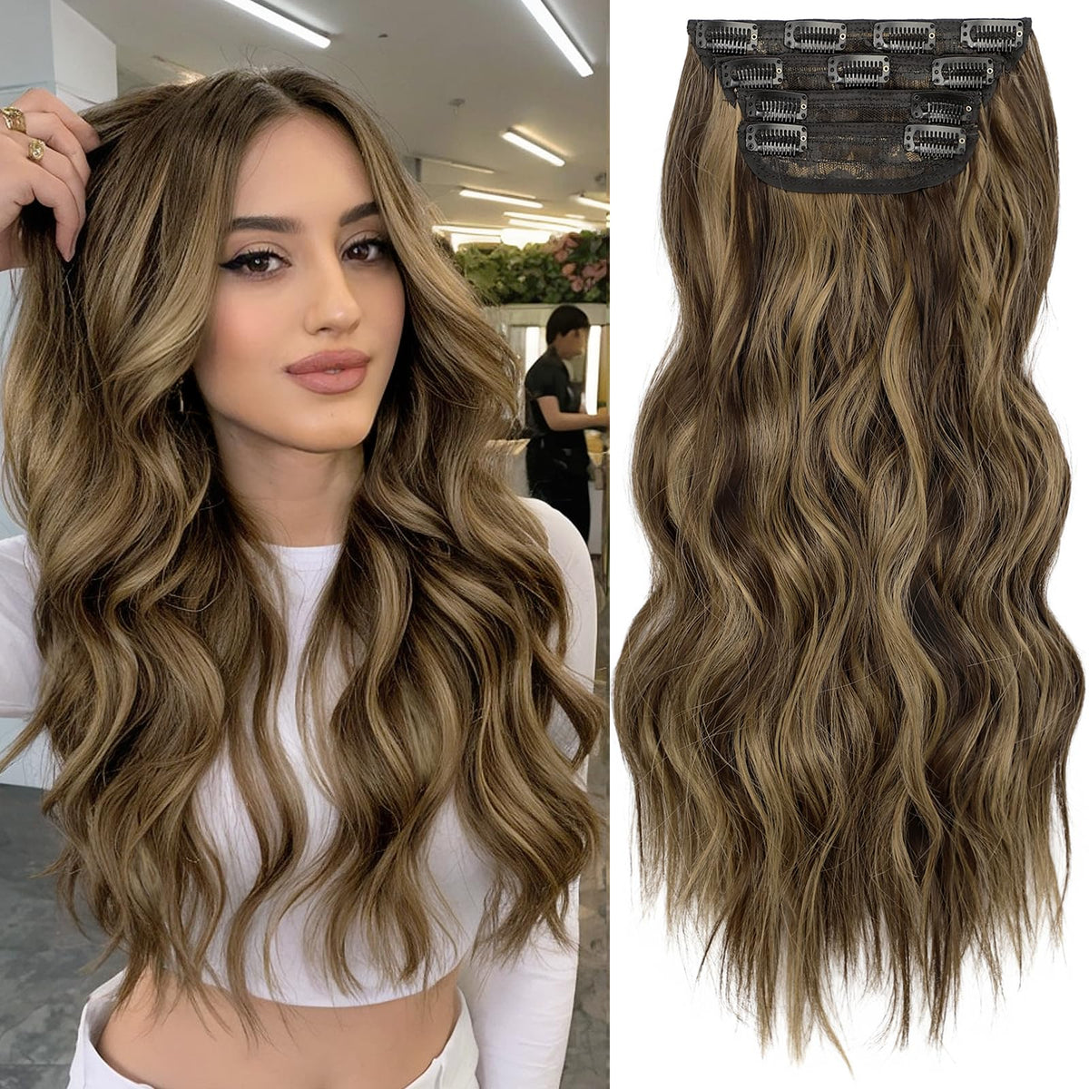 KooKaStyle 20-inch balayage hair extensions in chocolate brown to caramel blonde