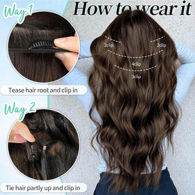 KooKaStyle 20-inch Chocolate Brown Clip in Hair Extensions back view