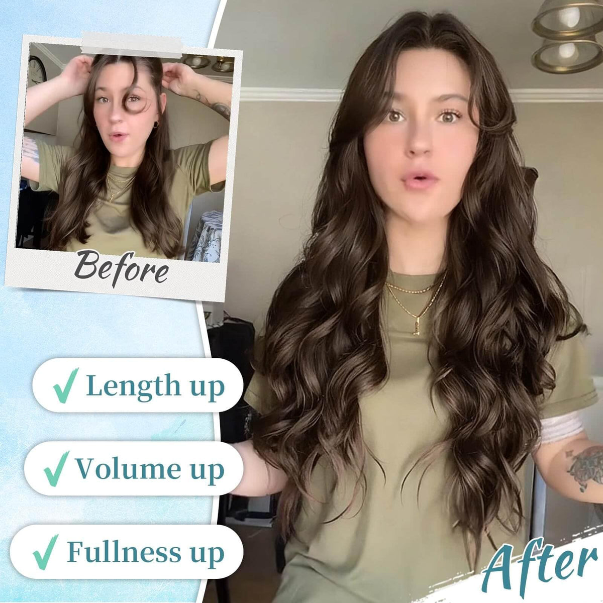 KooKaStyle 20-inch Chocolate Brown Clip in Hair Extensions close-up of clips