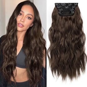 KooKaStyle 20-inch Chocolate Brown Clip in Hair Extensions front view