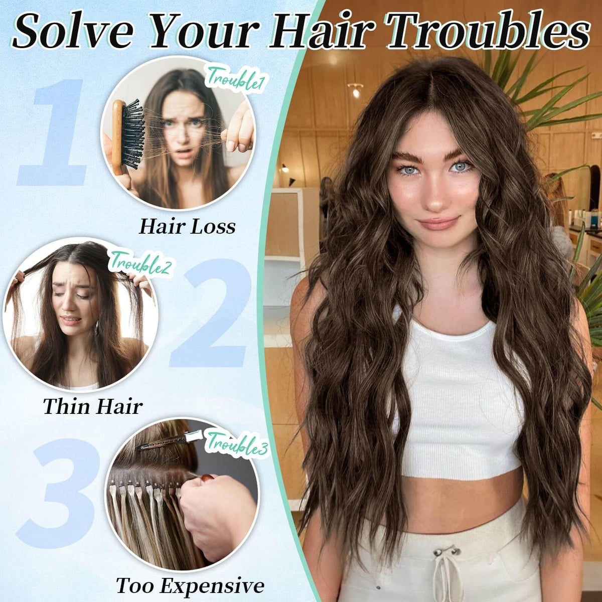 KooKaStyle 20-inch Chocolate Brown Clip in Hair Extensions side view