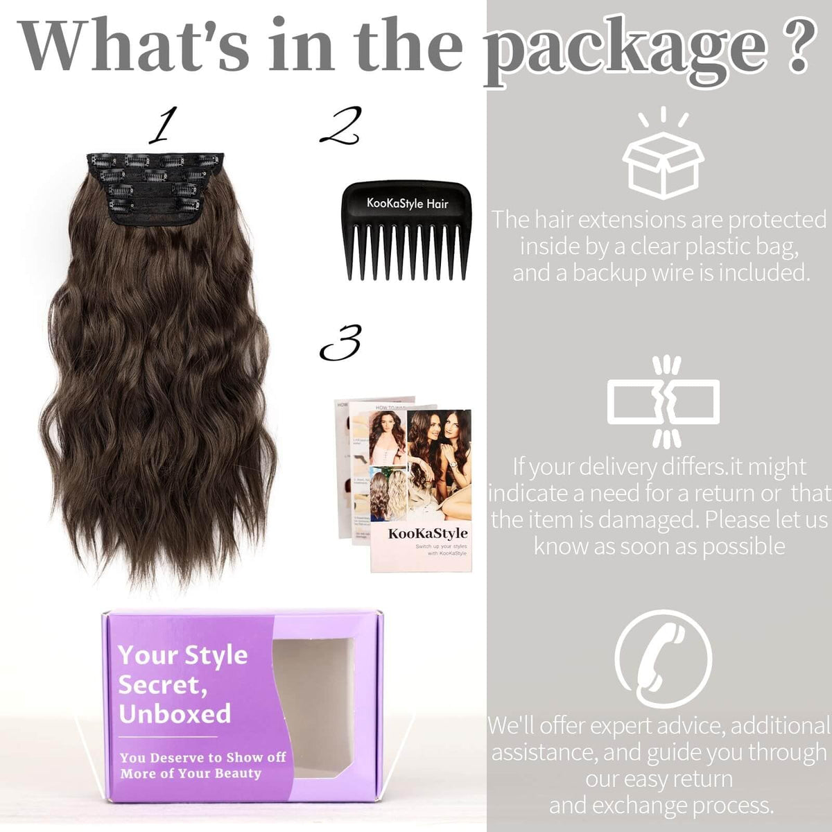 KooKaStyle 20-inch Chocolate Brown Clip in Hair Extensions styled in hair