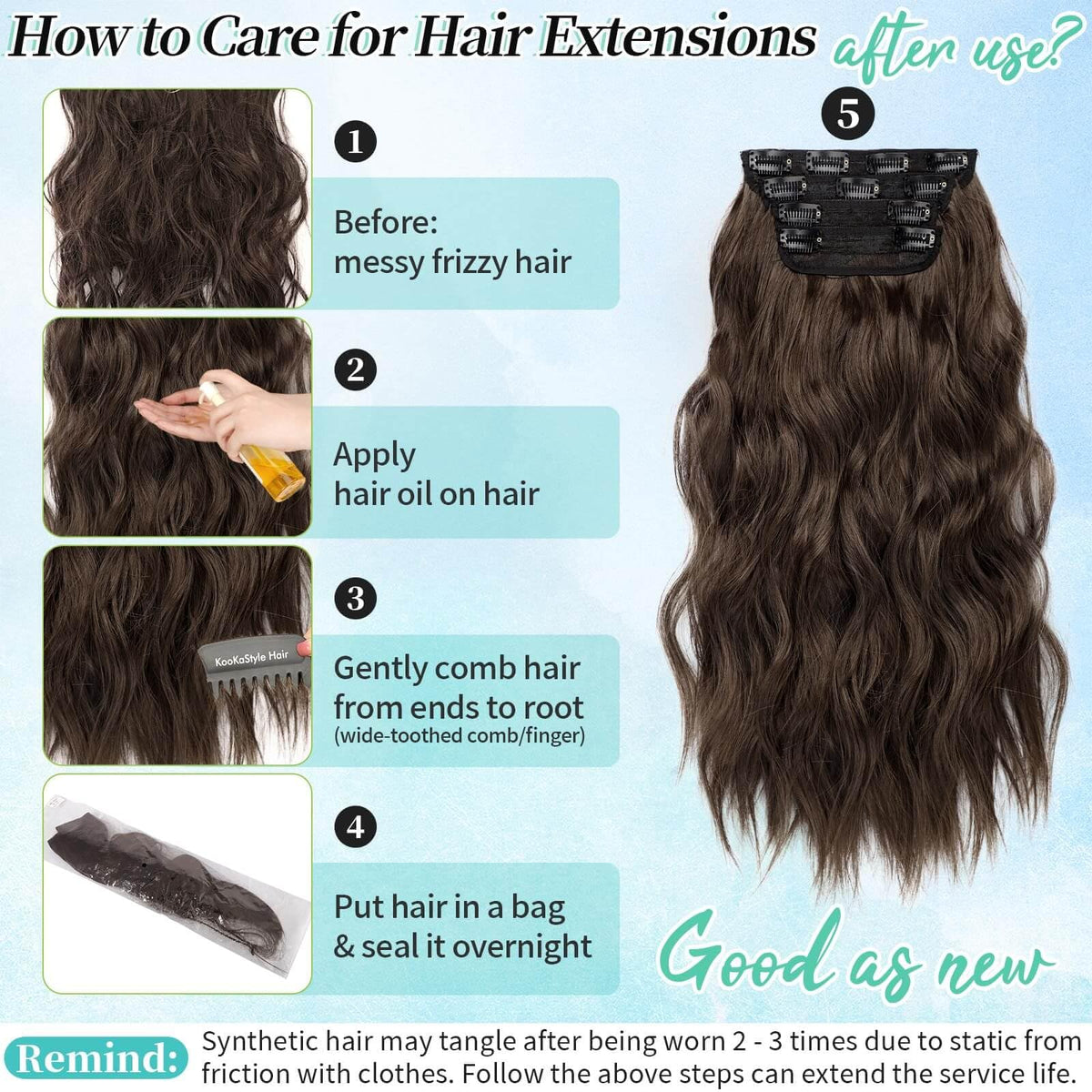 KooKaStyle 20-inch Chocolate Brown Clip in Hair Extensions texture detail