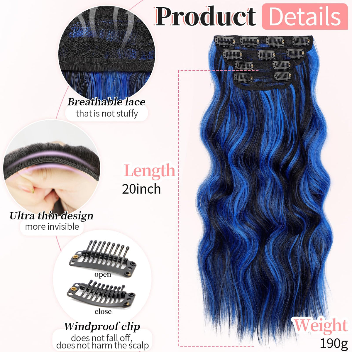 KooKaStyle 20-inch Clip in Hair Extensions showing the clips and wefts
