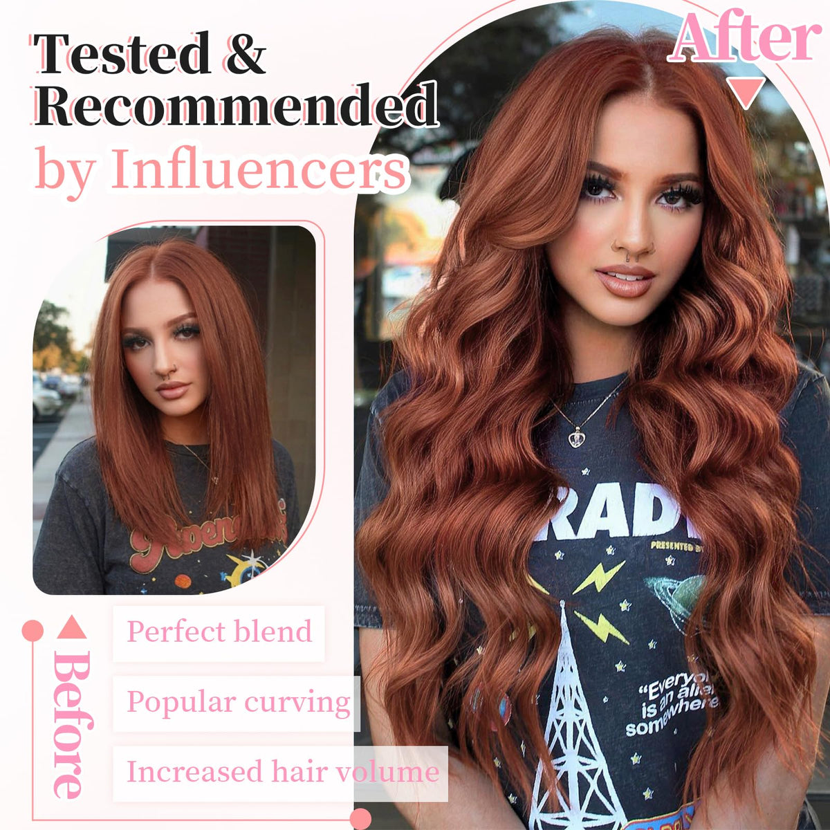 KooKaStyle 24-inch Auburn Wavy Clip in Hair Extensions back view