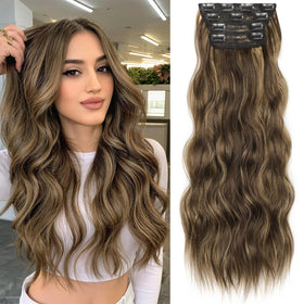 KooKaStyle 24-inch balayage hair extensions in chocolate brown to caramel blonde front view
