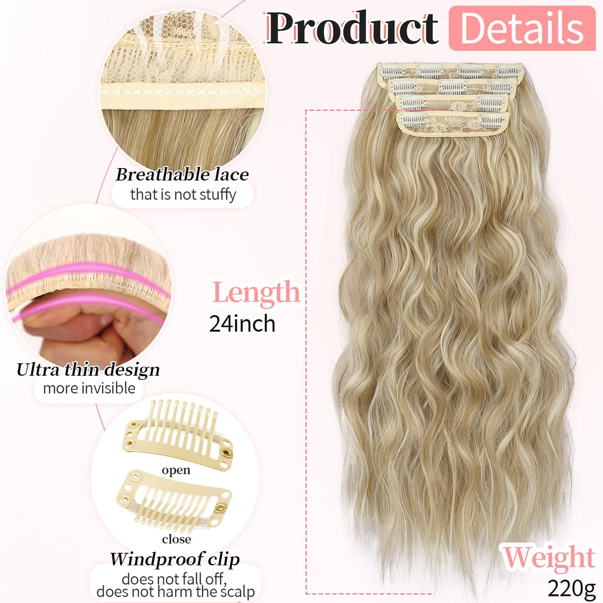 KooKaStyle 24-inch Beach Blonde Clip in Hair Extensions packaging