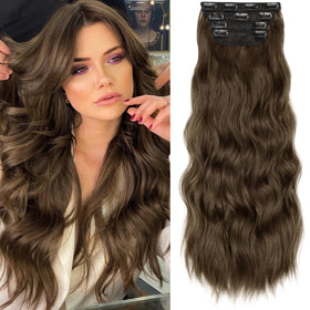 KooKaStyle 24-inch Chestnut Brown Clip in Hair Extensions front view