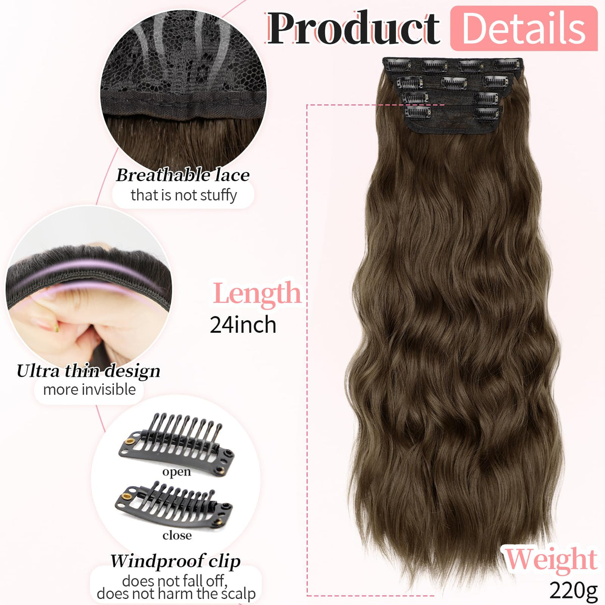 KooKaStyle 24-inch Chestnut Brown Clip in Hair Extensions packaging
