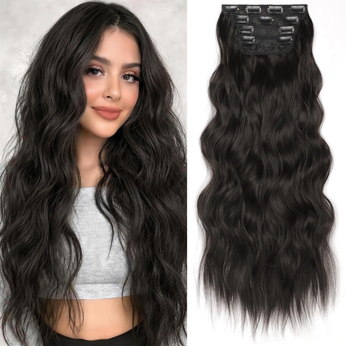 KooKaStyle 24-inch Medium Brown Clip in Hair Extensions front view