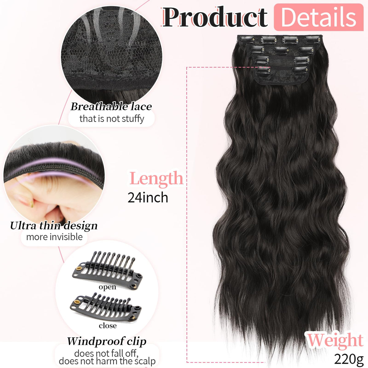 KooKaStyle 24-inch Medium Brown Clip in Hair Extensions packaging