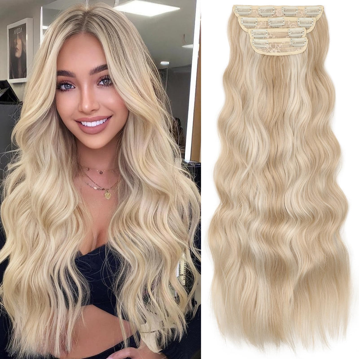 KooKaStyle 24-inch Pearl Blonde Clip in Hair Extensions front view