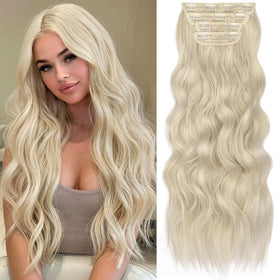 KooKaStyle 24-inch platinum blonde clip in hair extensions front view