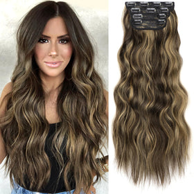 KooKaStyle 24-inch wavy clip in hair extensions in brown mix sandy blonde