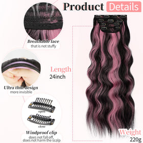 KooKaStyle 24-inch Wavy Clip in Hair Extensions Natural Black Pink packaging