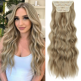 KooKaStyle 24-inch Wavy Thick Clip in Hair Extensions Ash Blonde front view