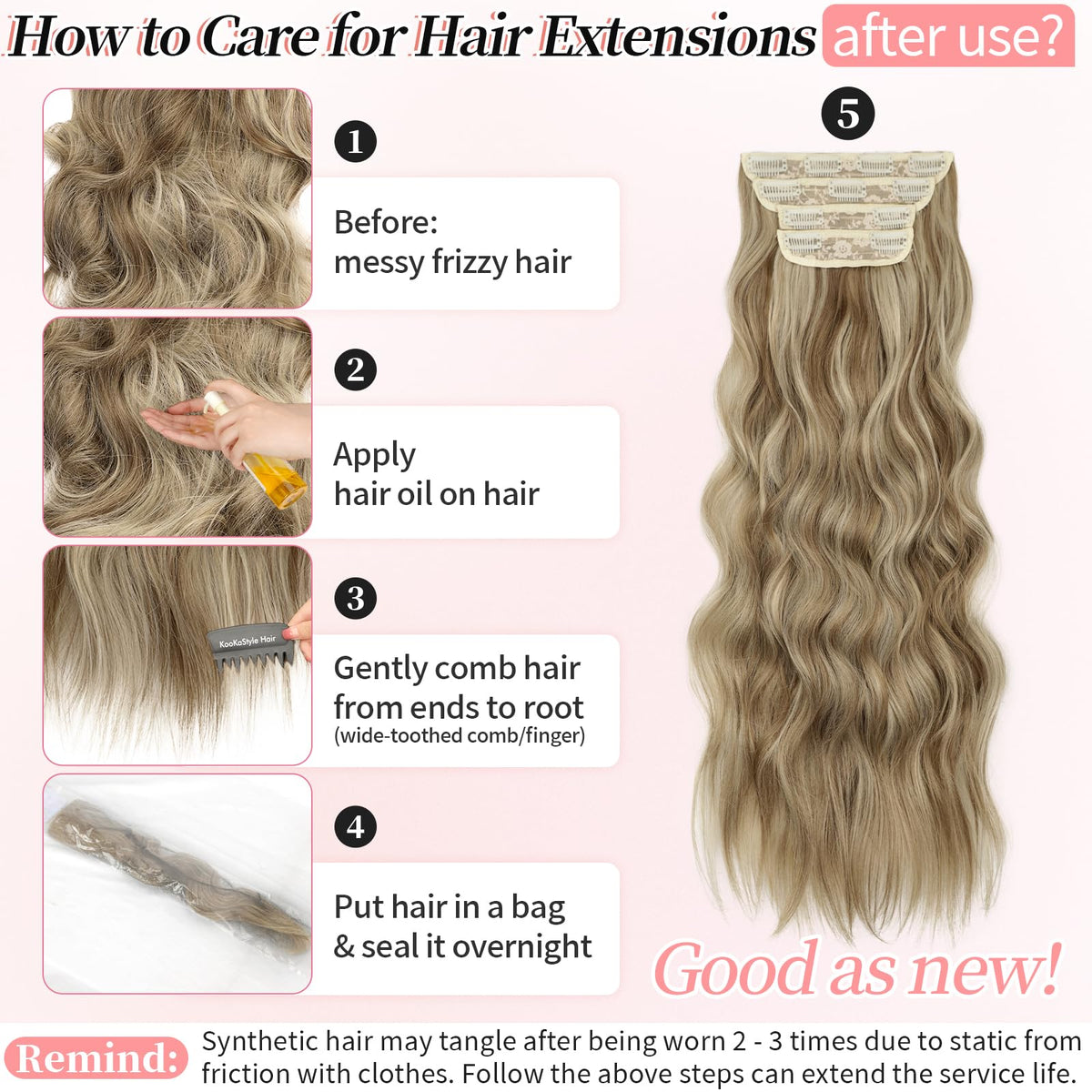 KooKaStyle 24-inch Wavy Thick Clip in Hair Extensions Ash Blonde laid flat
