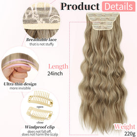 KooKaStyle 24-inch Wavy Thick Clip in Hair Extensions Ash Blonde packaging