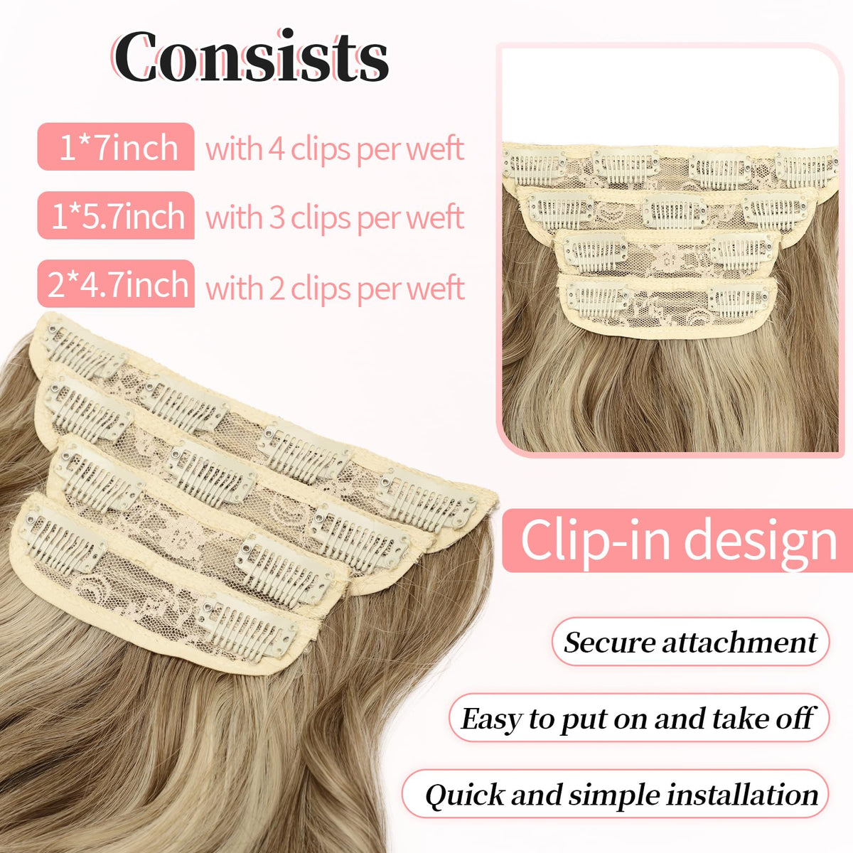 KooKaStyle 24-inch Wavy Thick Clip in Hair Extensions Ash Blonde styled in hair