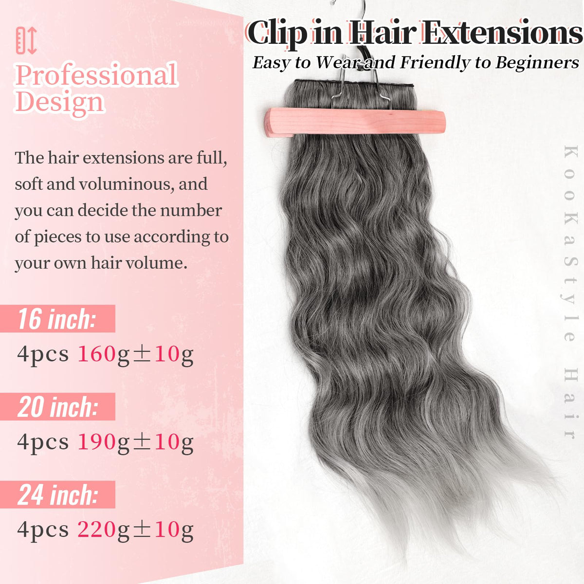 KooKaStyle 6 inch clip in hair extension with 3 clips
