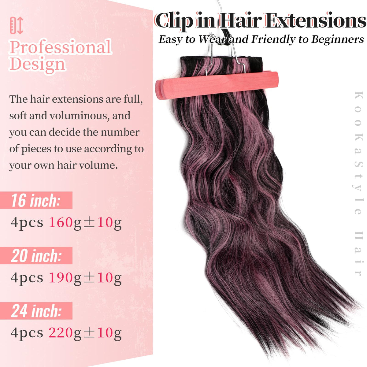 KooKaStyle 6-inch wide weft clip-in hair extensions