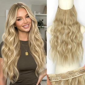 KooKaStyle Blonde Invisible Wire Hair Extensions front view with clips