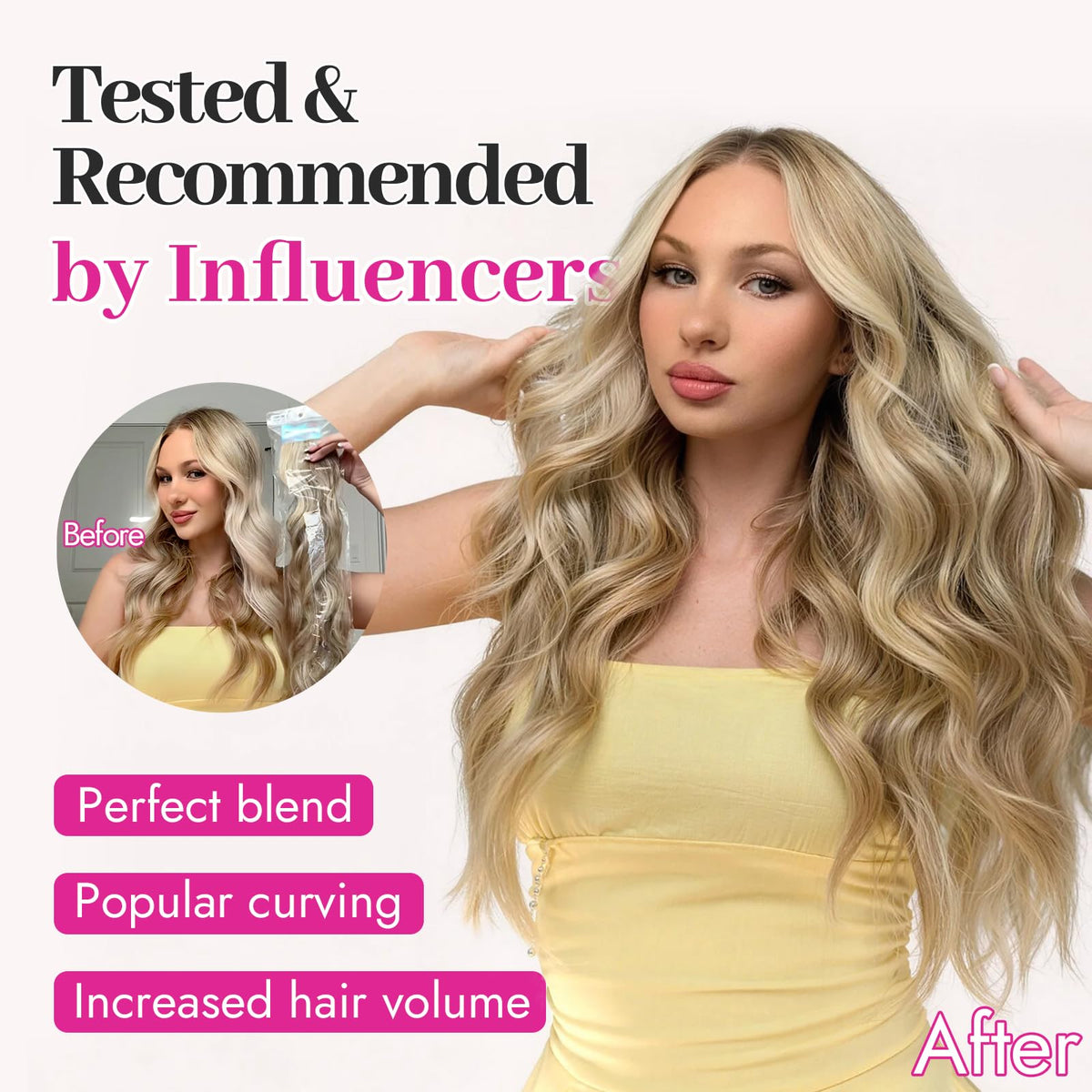KooKaStyle Blonde Shades hair extensions styled in beach wave curls