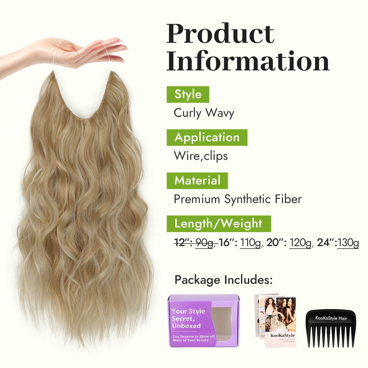 KooKaStyle Blonde Shades Hair Extensions with clips and wires