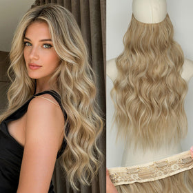 KooKaStyle Blonde Shades Invisible Wire Hair Extensions front view