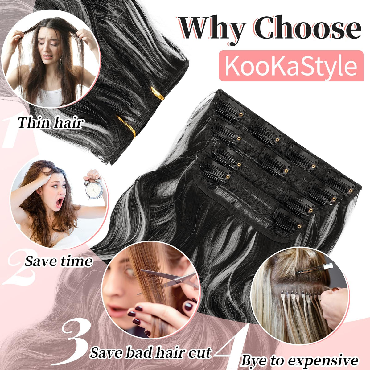 KooKaStyle Clip in Hair Extensions 20 Inch Wavy lifestyle scene