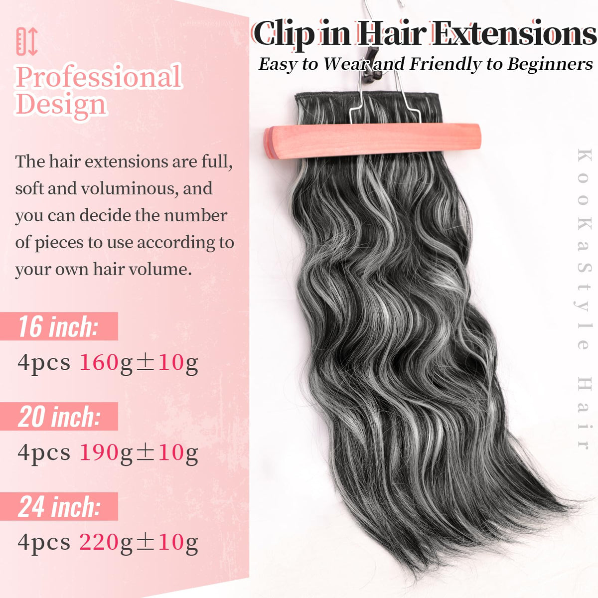 KooKaStyle Clip in Hair Extensions 20 Inch Wavy packaging