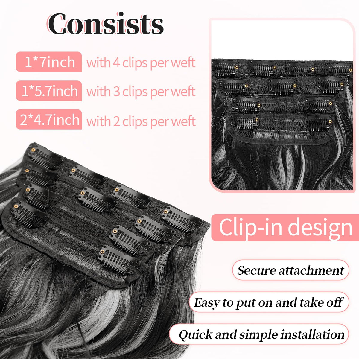 KooKaStyle Clip in Hair Extensions 20 Inch Wavy side view