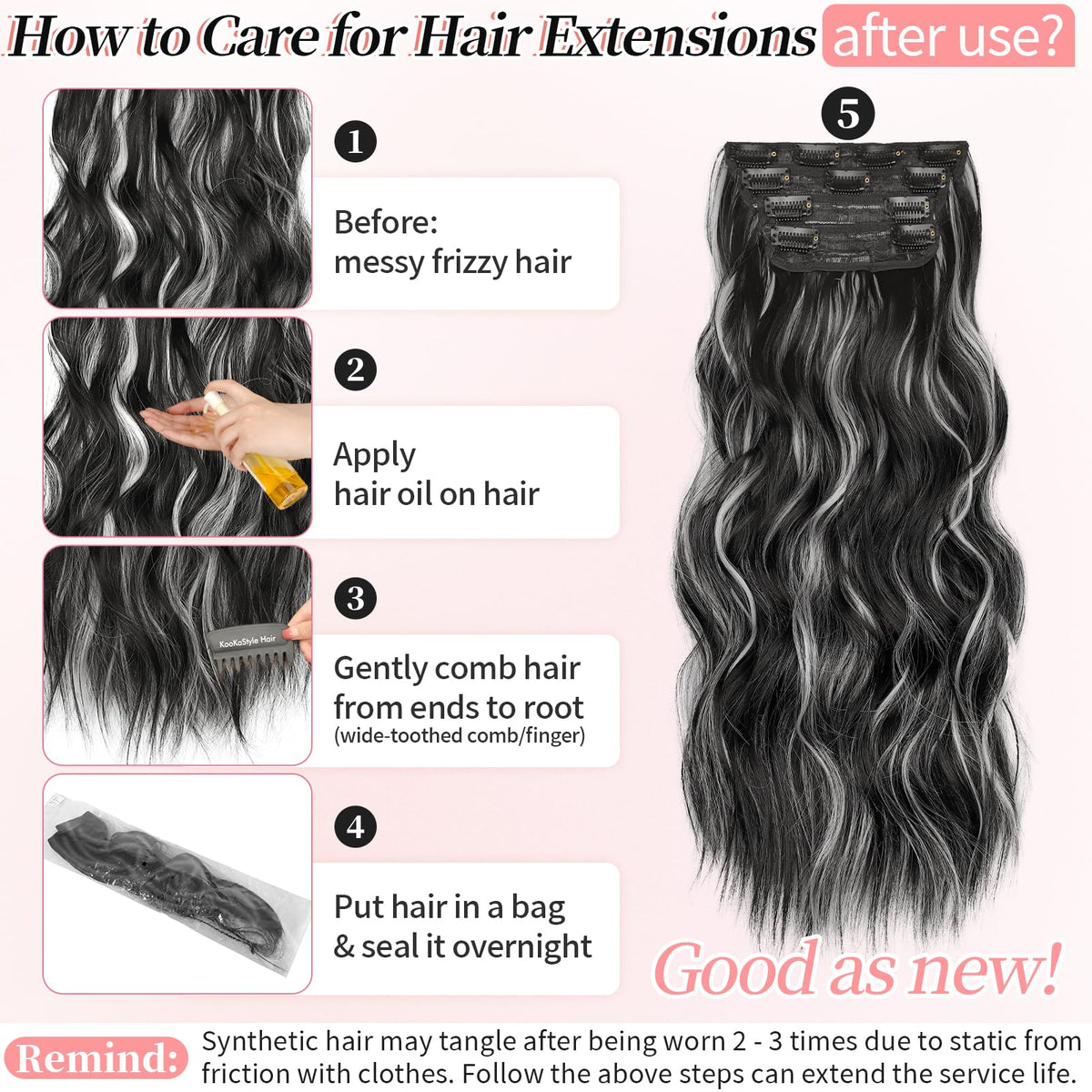 KooKaStyle Clip in Hair Extensions 20 Inch Wavy with styling tools