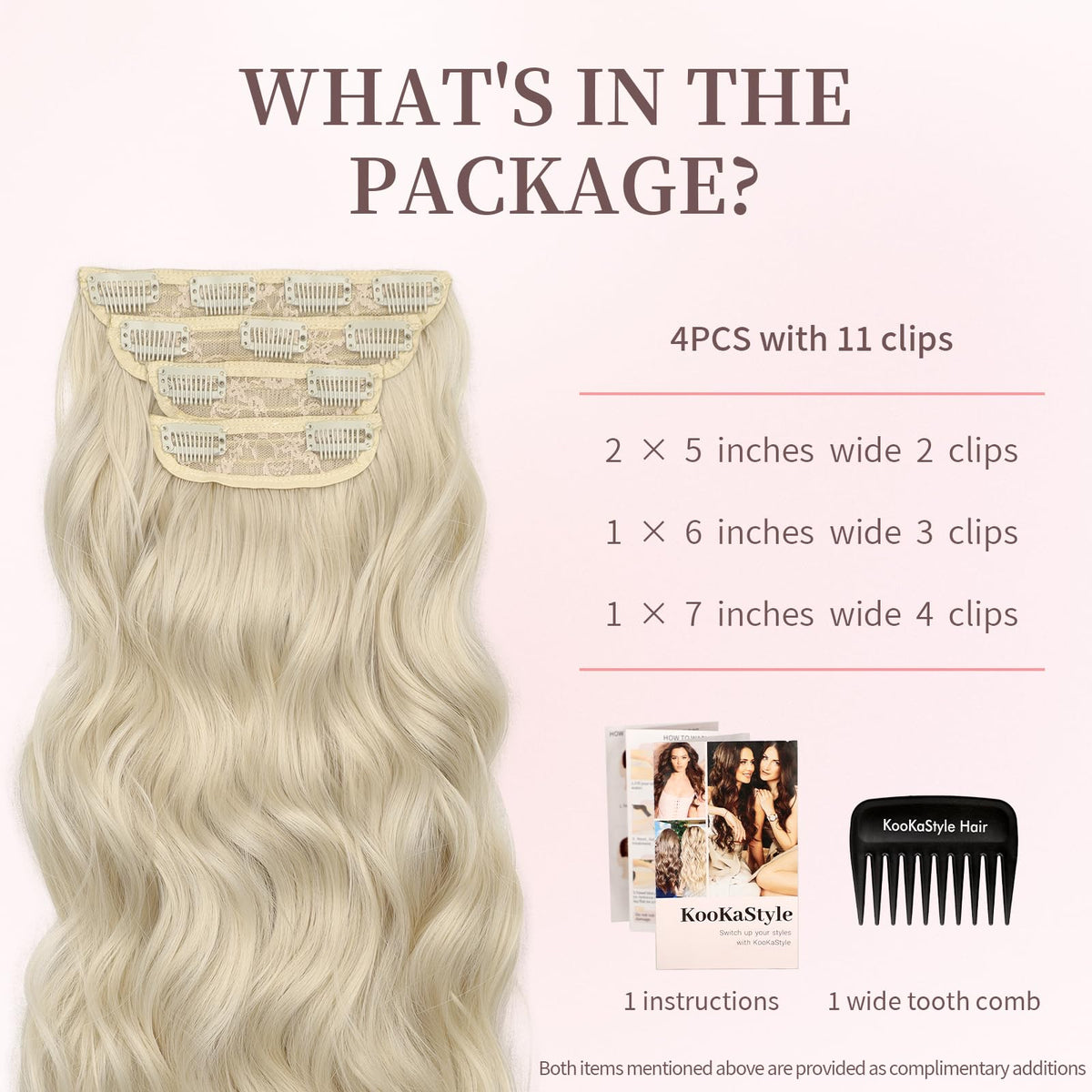 KooKaStyle Clip-in Hair Extensions 4 pieces with clips